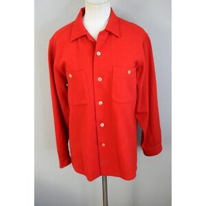 Pendleton Wool Shirt Jacket Medium Red Wool Button Men Vtg 60's Loop Collar